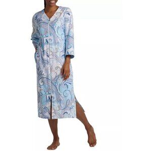 Miss Elaine Women's 3/4-Sleeve Paisley-Print Zipper Robe Size Large